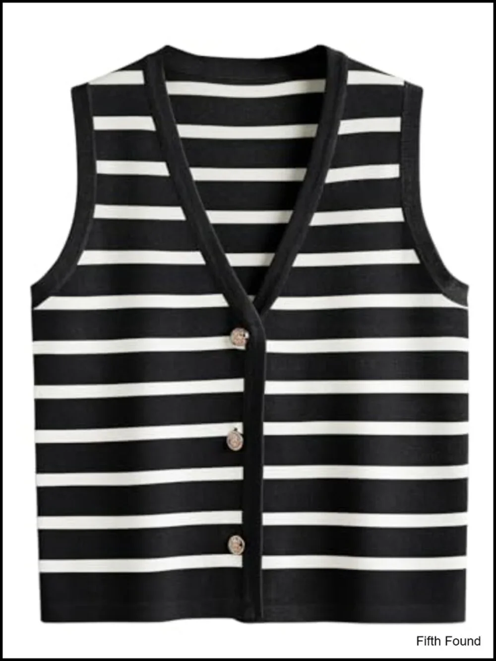 Button Up Striped Vest Top, V Neck Sleeveless Tank, Knit Business Casual Outfits